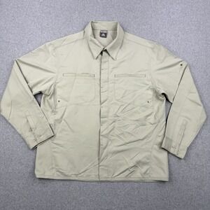 Vintage Nike ACG Shirt Mens XL Tan Beige Woven Pockets‎ Button Up Long Sleeve